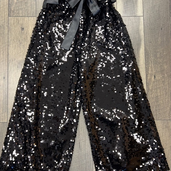 Julia Allert black sequins occasion palazzo pant L - Picture 2 of 8